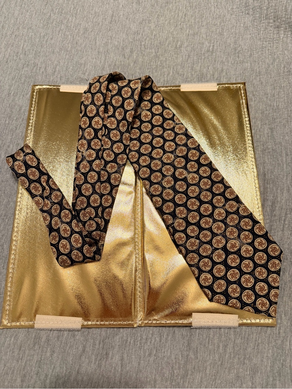 Joseph Abboud Black Tie with Brown and Gold Medallion Pattern